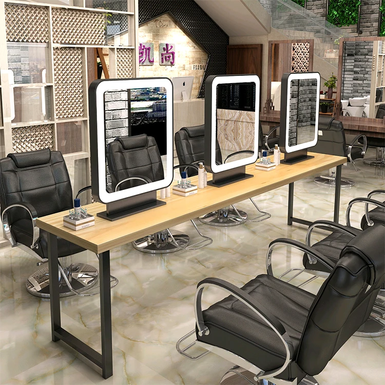 Hair Salon Station Hairdressing Furniture Barber Shop Salon Furniture Salon Mirror With LED Light And Desk