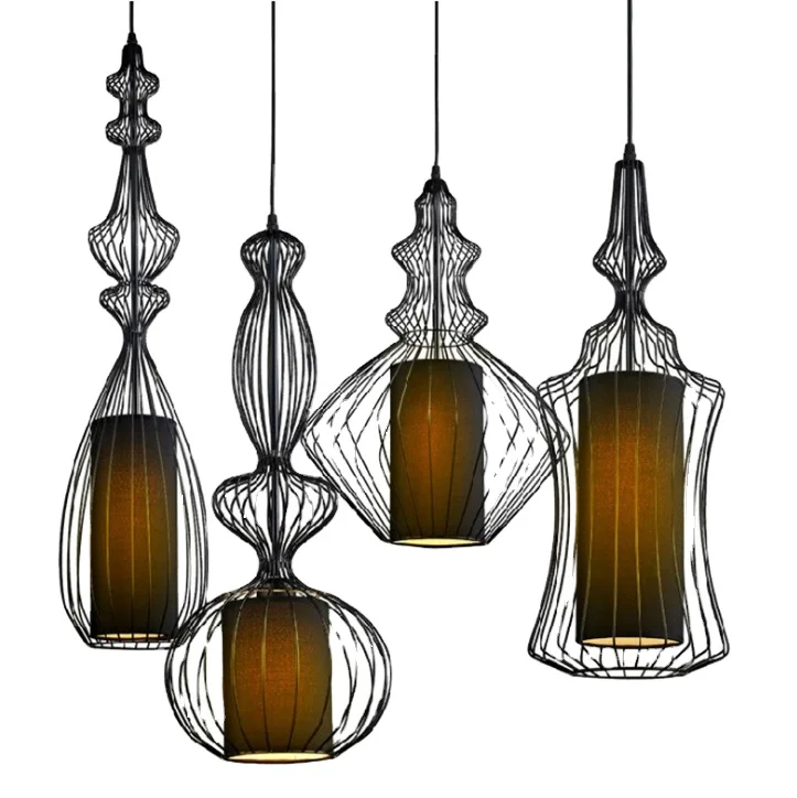 HOOYI Iron Metal Hanging Retro Industrial Lamp Birdcage Chandelier Vintage Style Design Decorative Loft Black pendant light
