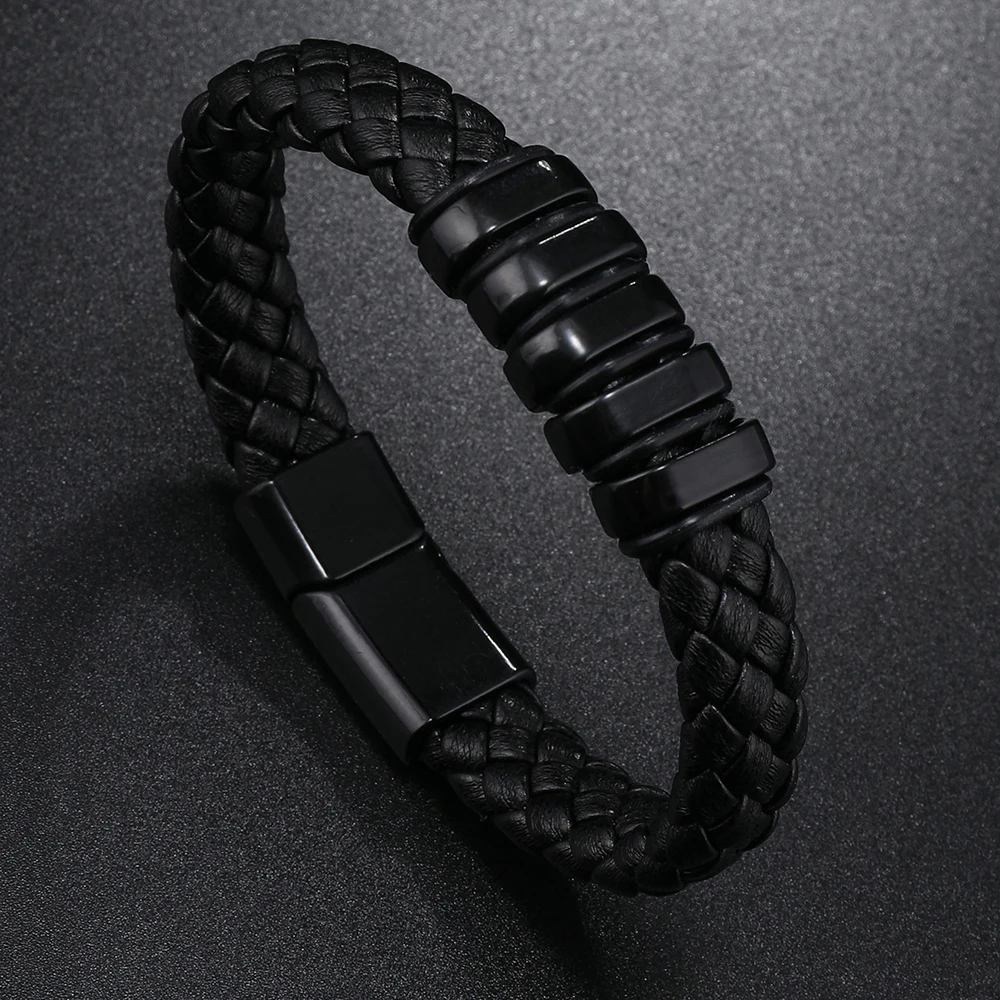 Good Quality Custom Leather Braided Bracelet magnetic buckle Gold Silver Plated Leather Bracelet For Men