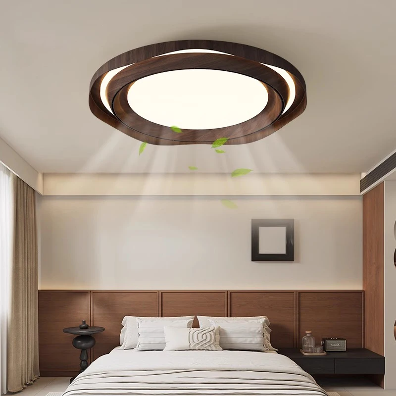 Invisible Ceiling Fan Light Wood Grain Dimmable Ceiling Lamp Adjustable Led Light Bedroom Kitchen Iron Square Living Room