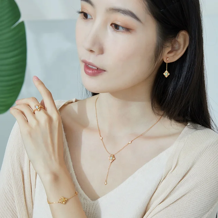 Factory Price Fashion Natural Gemstone Long Link Chain Dangle Earrings Gold Plated Opal 5A CZ Drop Stud Earrings