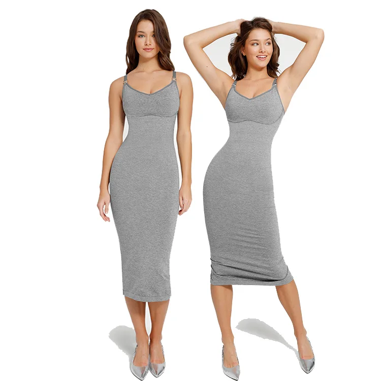 2023 Wholesale Seamless Button-Up Dress for Women Sexy Shapewear Bodycon in Solid Pattern Pencil Silhouette Made Woolen Fabric