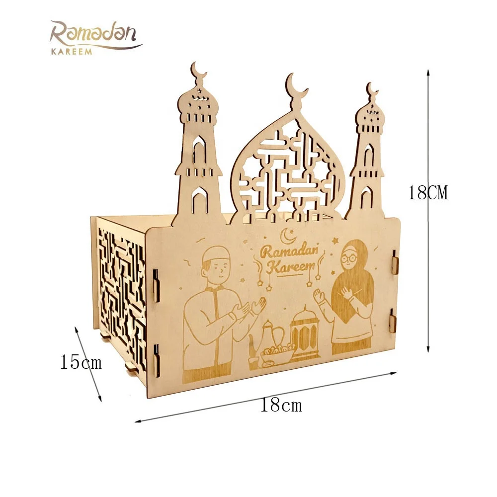 DIY Wooden Eid Mubarak Food Tray Candy Box Ramadan Decoration For Home Ramadan Kareem Muslim Gift Eid Al Adha Muslim Party Decor