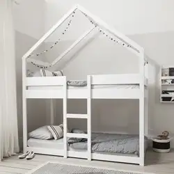 Cheap all solid wood  children and kids bunk bed  with stairs House Cabin in White