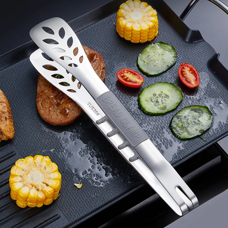 
Kitchen Heat Resistance Silicone BBQ Bread Salad Grill Stainless Steel Food Tongs 