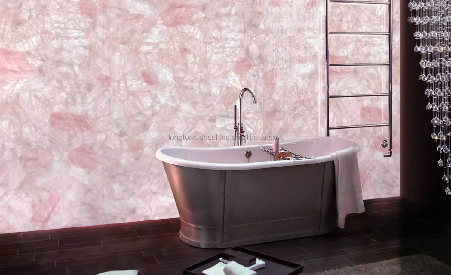 Luxury Pink Quartzite Slab Natural Stone Background Wall Panel Marble Island Gemstone Pink Crystal Quartzite Stone Vanity Top