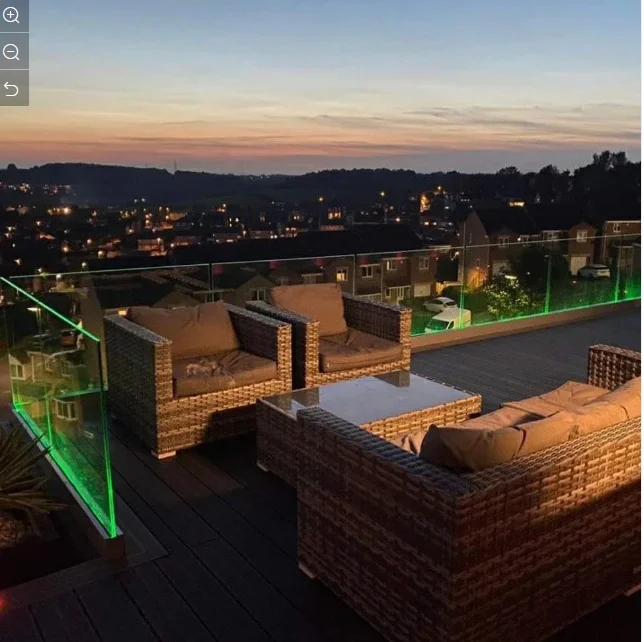 Custom U Channel Luxury Hotel LED aluminum glass balcony railing from China with glass hardware