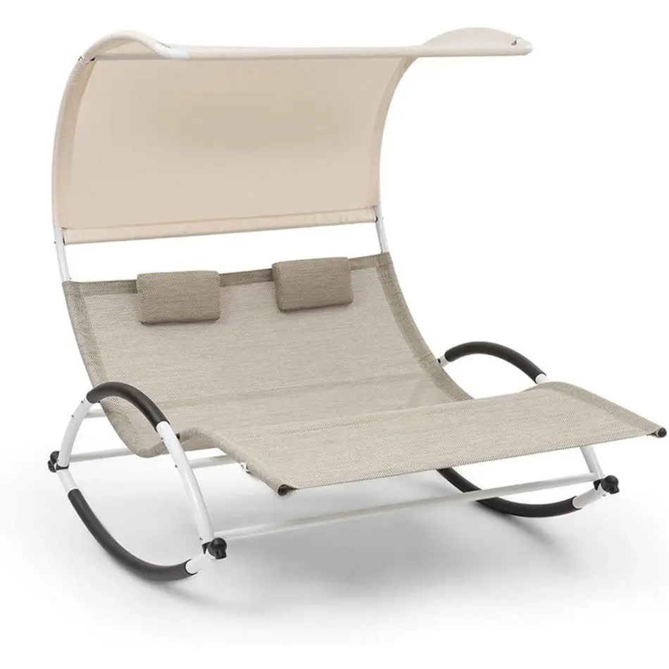 Double Sunbed Lounger with Canopy Pillow Bag for 2 seats Garden Swing Lounger Ergonomic Lying Surface