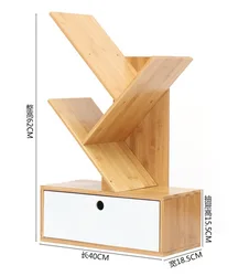 Tree creative bookshelf, bamboo desktop bookshelf with drawer 3 tier independent storage shelf for home, living room, office