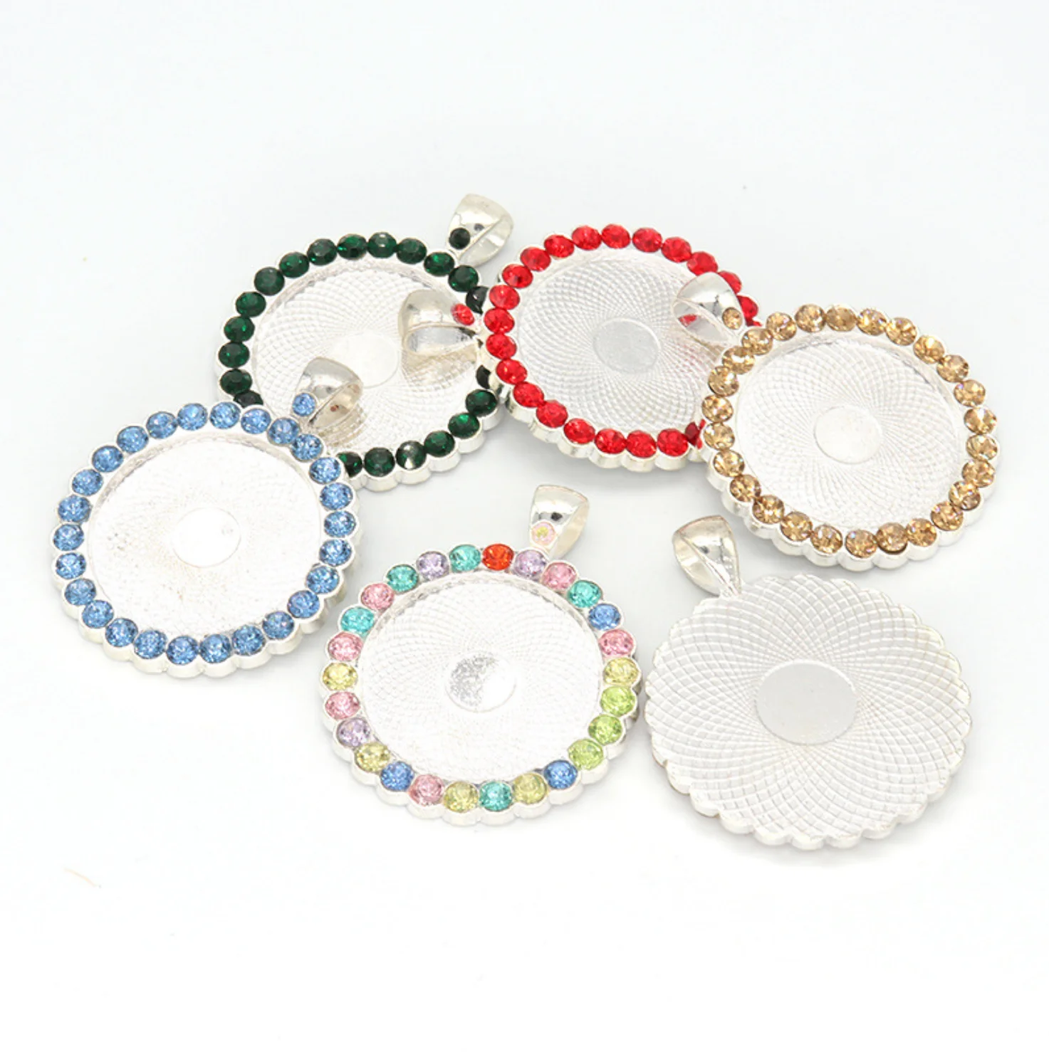 Silver/Gold Colorful Rhinestone Round Blank Pendant Charm Finding   25mm Cabochon Cameo  Base Setting Tray Bezel