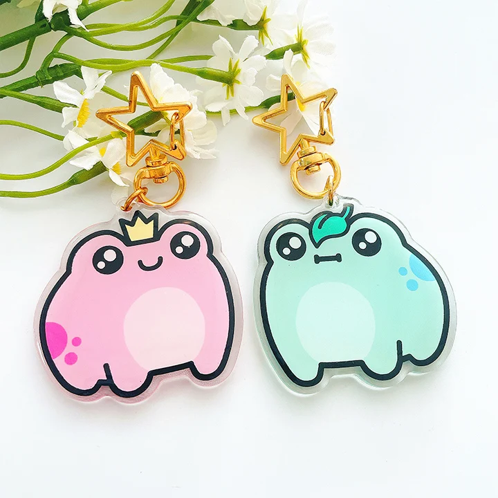 Hot Selling Cartoon Frog Keychain Double Sides Printing Cheap Price Epoxy Custom Acrylic Keychain