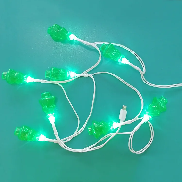 Christmas Tree Shaped LED light USB Charging Cable with 8led bulb for all Phone
