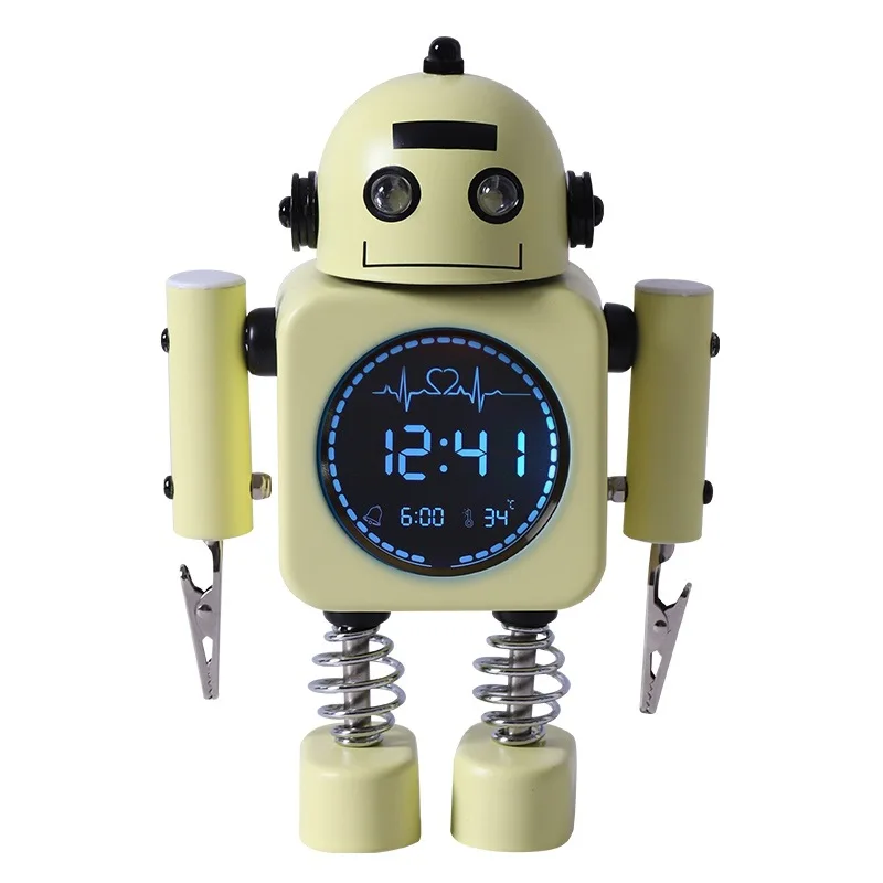 New Design Creative Digital Display Metal Alarm Clock Robot Alarm Clock  With Five Colors Optional