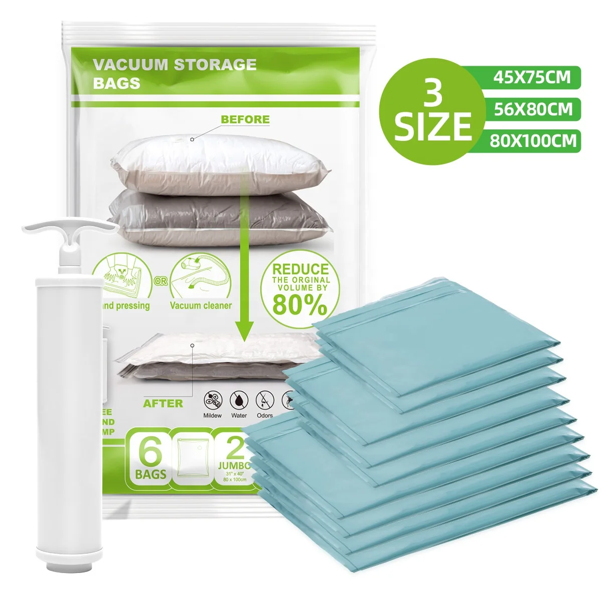 Экологически чистый прозрачный пластиковый Вакуумный пакет для хранения экономия пространства одежды компрессионные вакуумные насосные