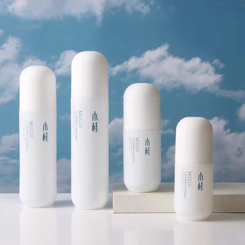 Luxury Capsule  Round Matte white Glass Cosmetic set 50g Face cream jar 30ml-120ml Lotion BB cream bottle