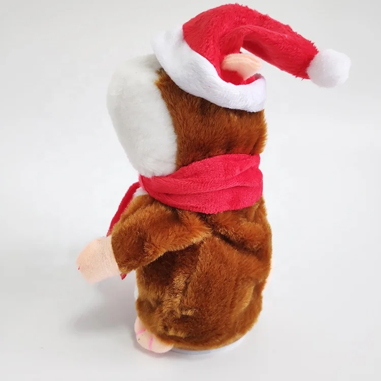 16cm talking hamster with christmas hat and scarf