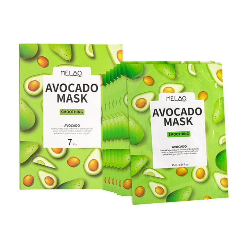 Wholesale Avocado Mango Orange Fruit Mask 7 Pic Mix Box Of Facial Sheet Masks Logo Packaging