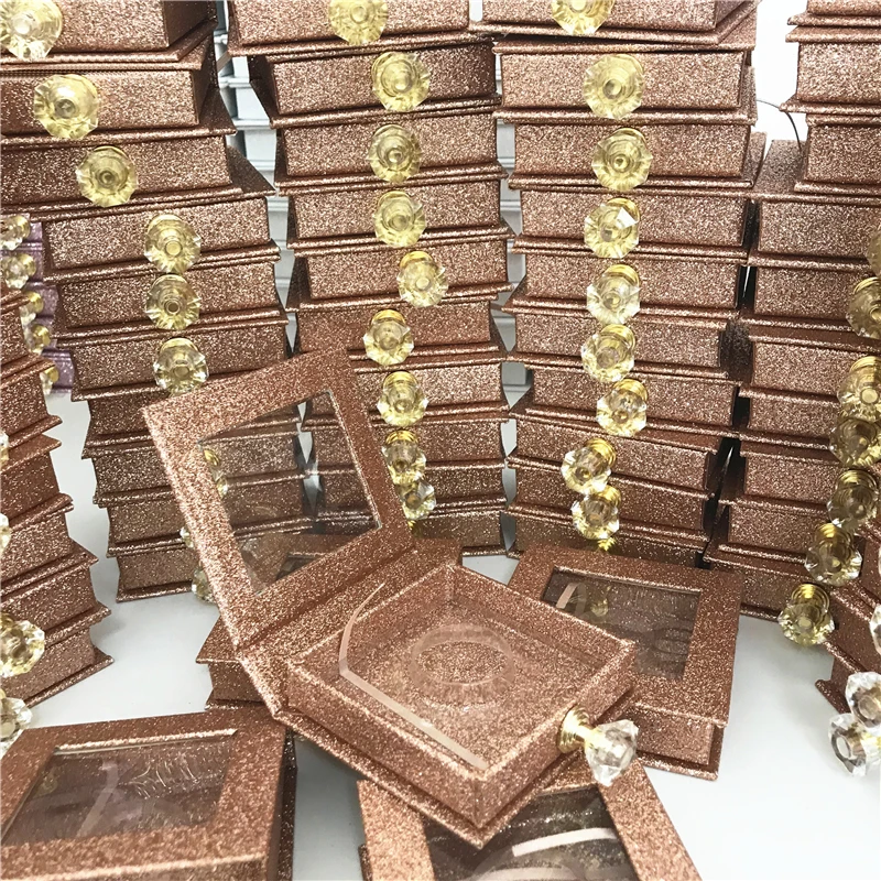 Wholesales Crystal handle NEW 25mm False Eyelashes Packaging Box Lash Boxes Custom Your Logo Fake 3d Mink Lashes Glitter Case