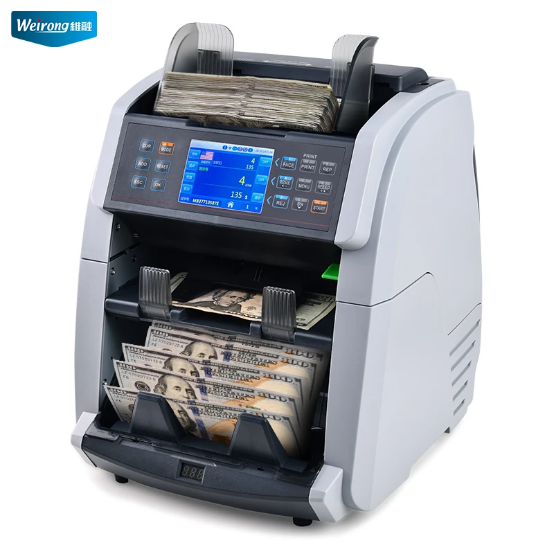 Weirong 6070 Mixed Denomination 2 CIS Authenticating Coin Counting Machine Money Counter Detector Verifier Currency Machine