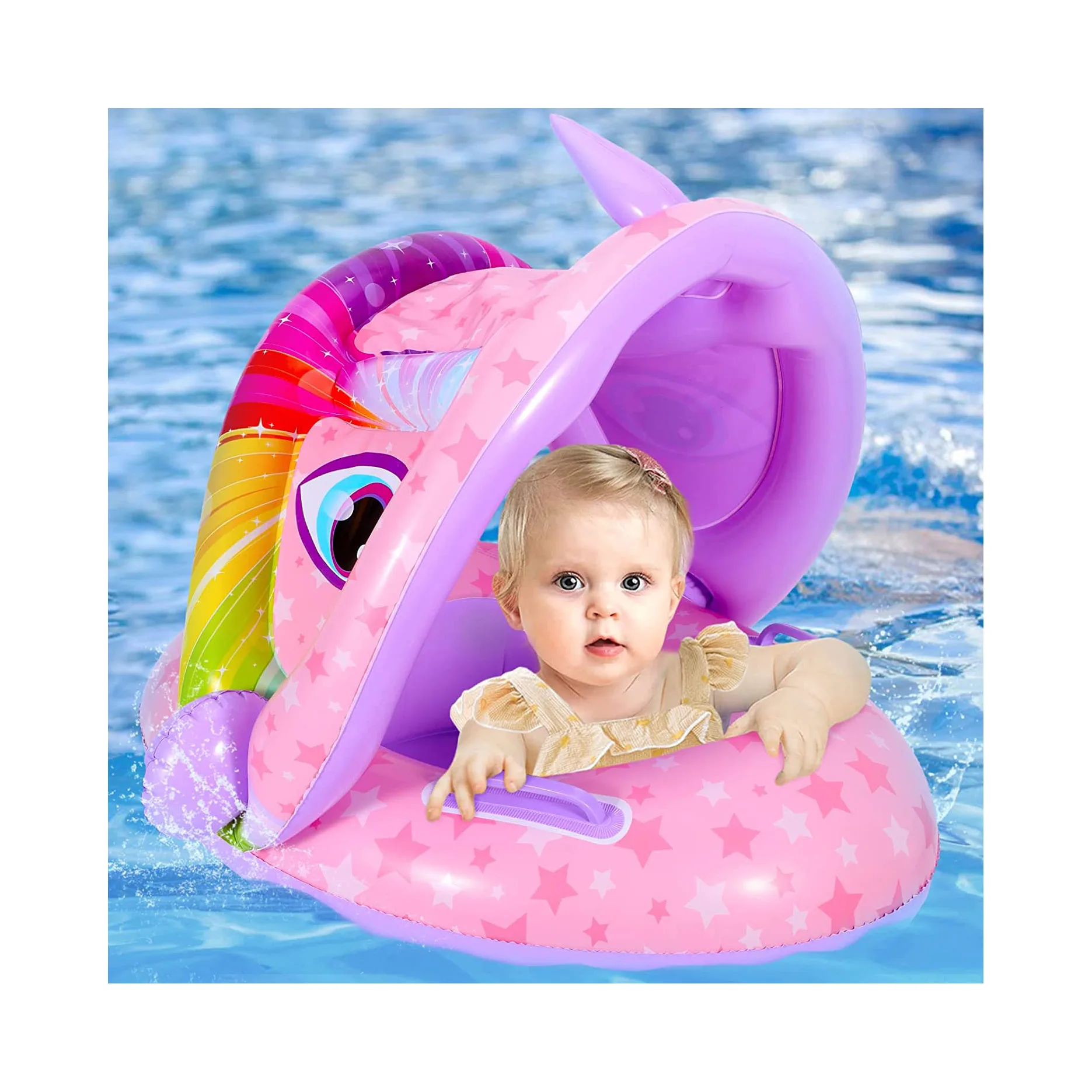 Baby Pool Float with Canopy, Unicon Inflatable Baby Swimming Float with Sunshade