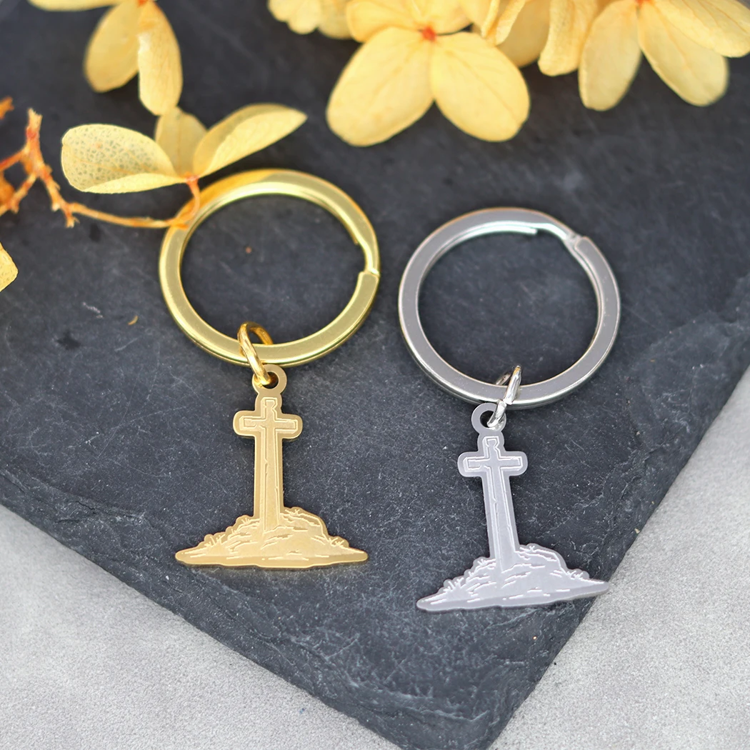 Stainless Steel Handmade Cross Jesus Pendant Keychains For Women Fashion Punk Jewelry Key Ring Birthday Gift