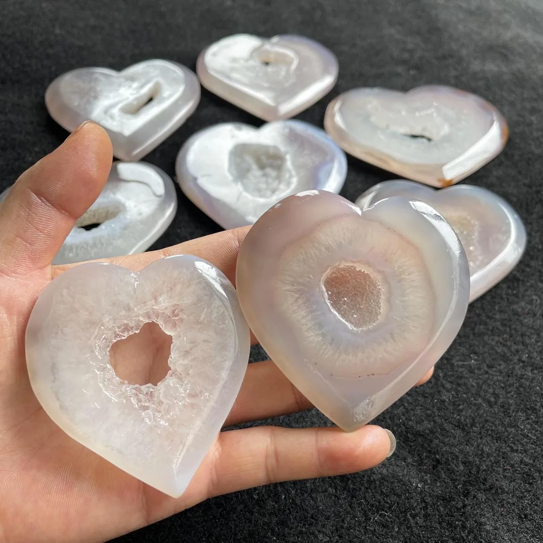 Natural Crystal Heart Druzy Healing Stone Pink Agate Geode Hearts for Gifts Home Decoration Sale