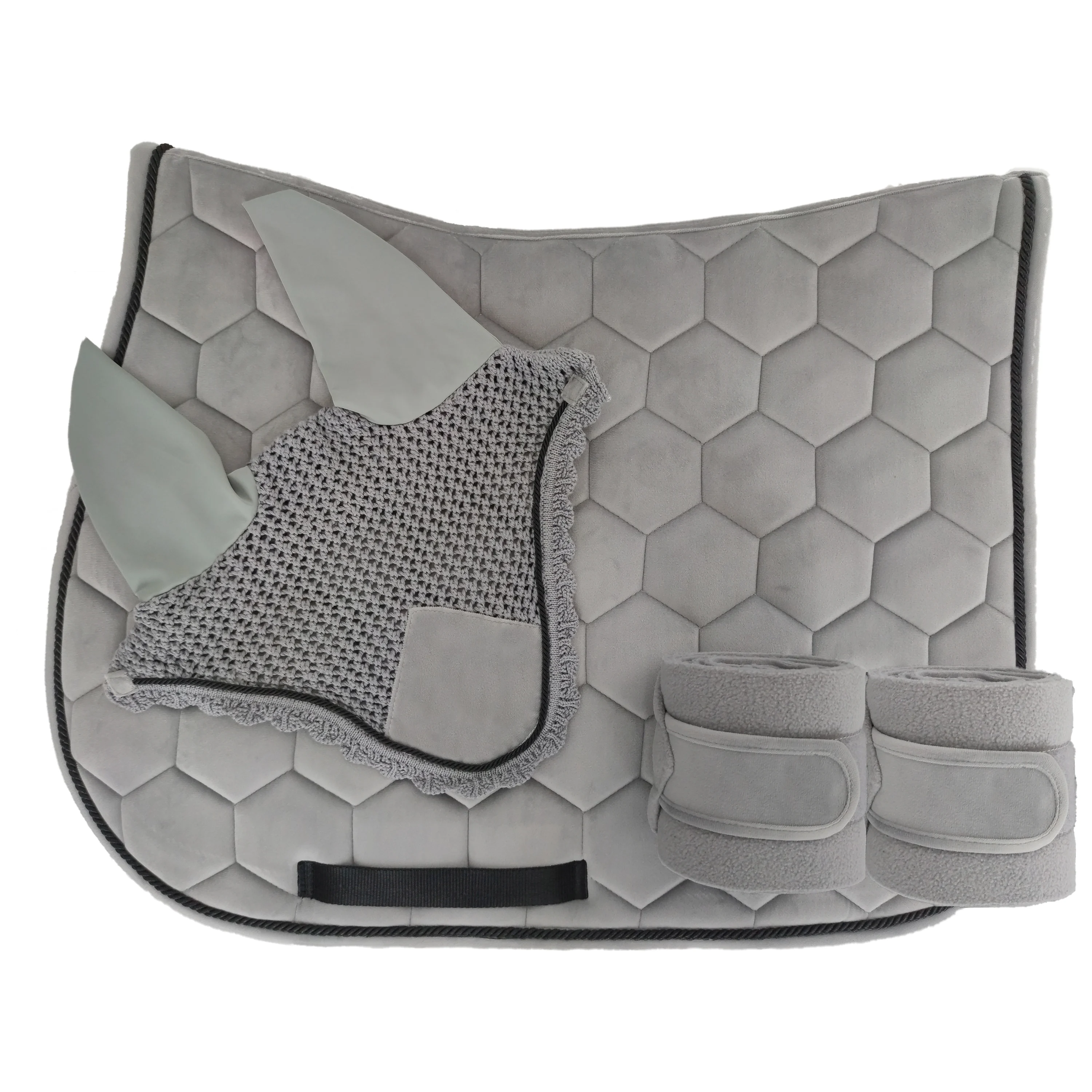 Hot Sale Equsetrian Horse Riding Fly Veil Bandages Saddle Pad Set Customized All Purpose Velvet Saddle Pads