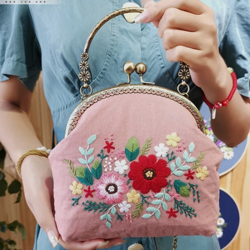 Hot selling  Handmade diy material bag embroidered wallet portable gold bag portable two-purpose patchwork crossbody bag