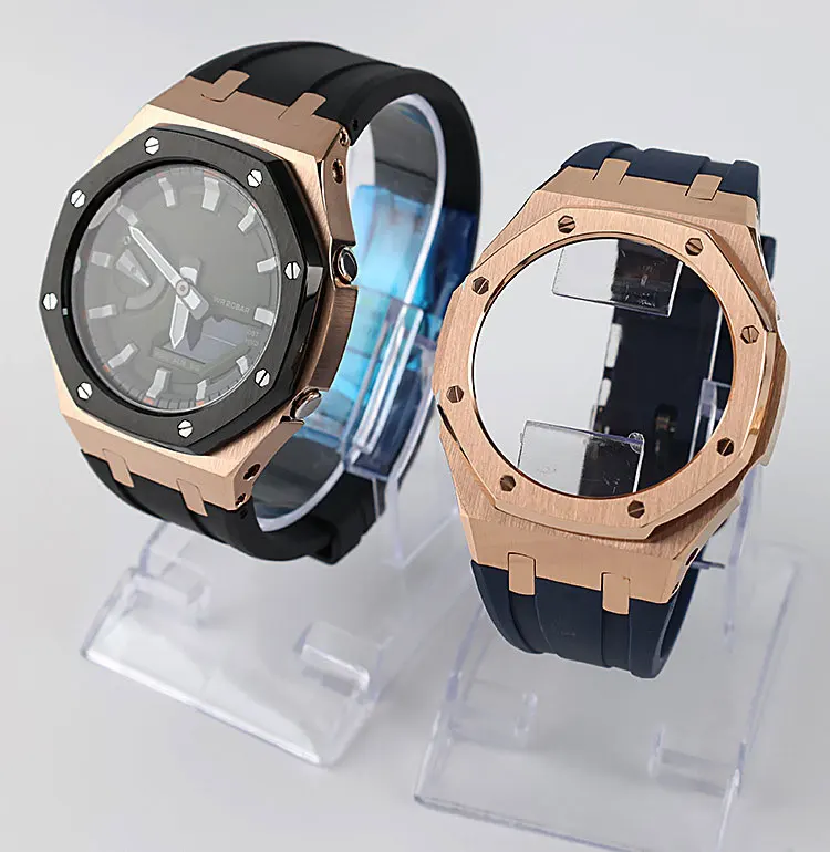 Factory Price Match GA-2100 Silicone Strap Metal watch Case for Gshock ga2100