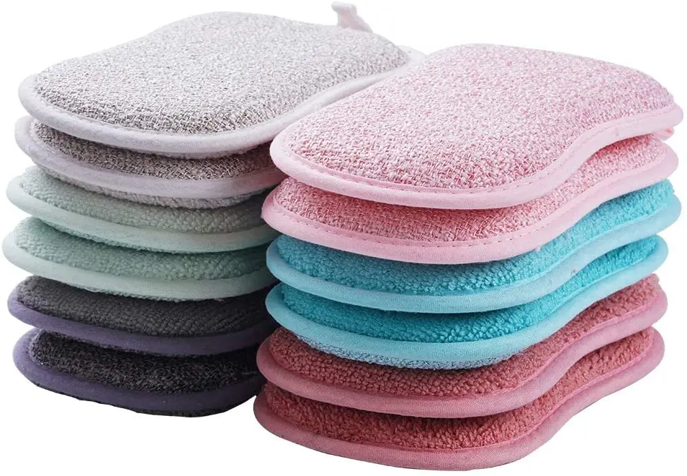 BONNO Durable Scrub Scouring Sponge Non-Scratch Microfiber Sponge Along with Heavy Duty Scouring Power Cleaning of Dishes