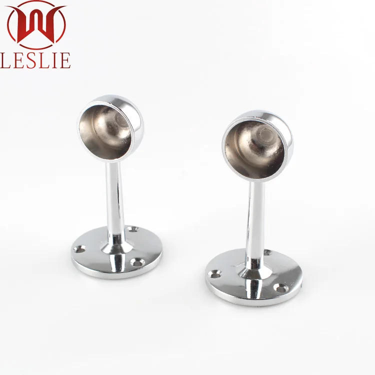 Furniture Accessories Zinc Alloy Round Rod Closet Hanging Rail Tube Rod Holder Chrome Wardrobe Support Flange