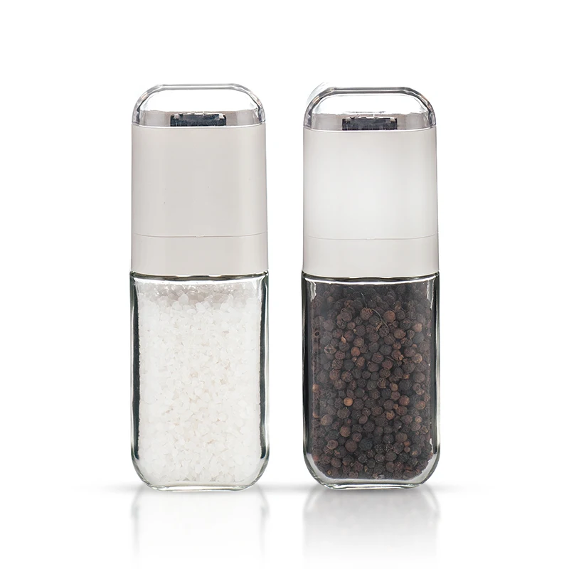 wholesale 180ml good grip salt n black pepper grinder square glass spice mill bottle with anti-dust cap plastic lid