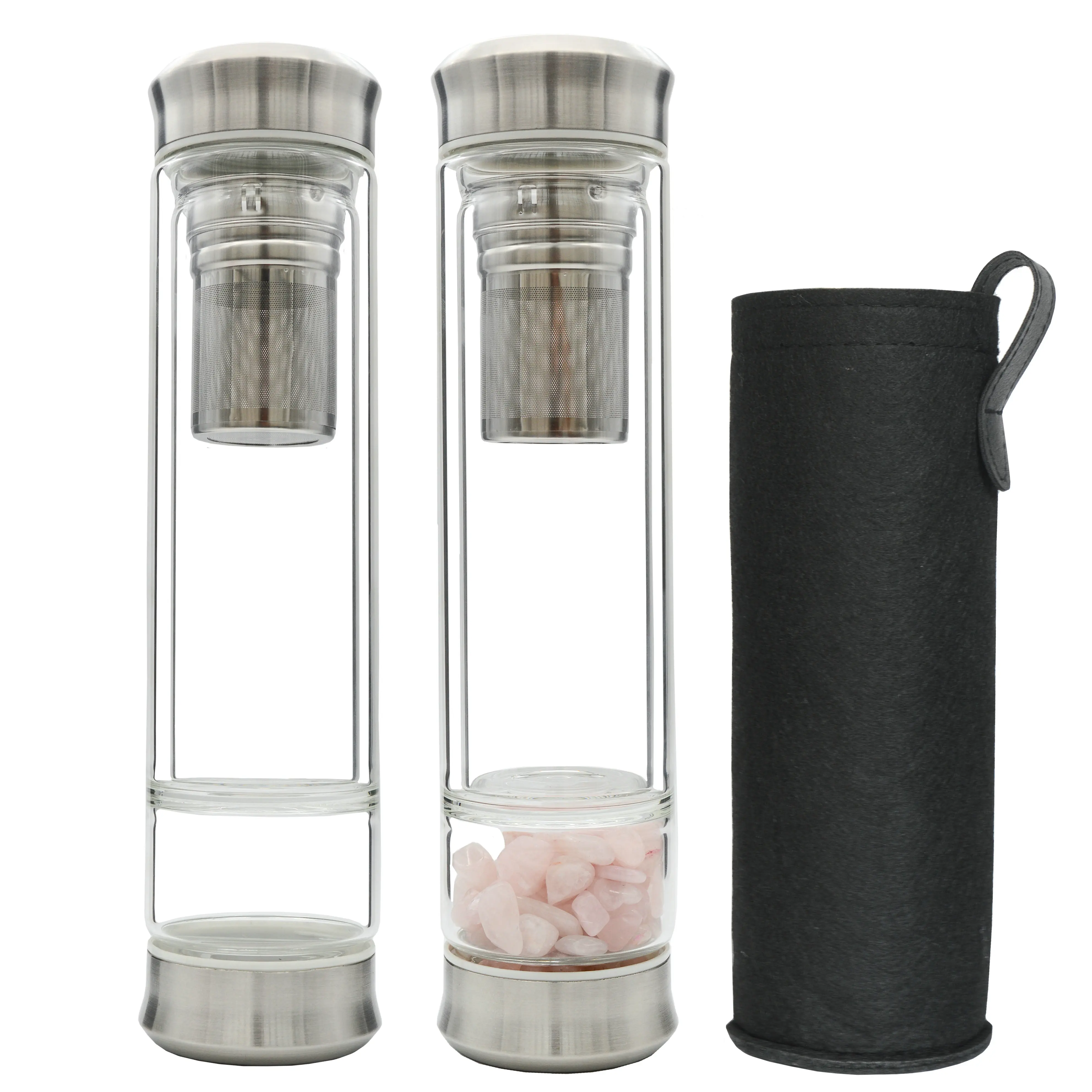 Crystal Infused Clear Motivational Gem Water Bottle Protective Sleeve Removable Crystals Healing Stones