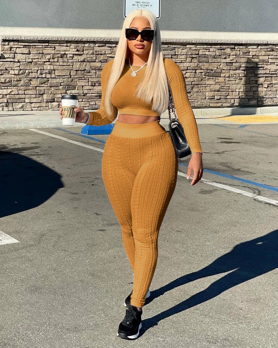 Fashion Plus Size Women Clothing Trendy Sweater Sexy Jogger Set Women Faux Fur Crop Top Tracksuit Sweatshirt Two Piece Pants Set