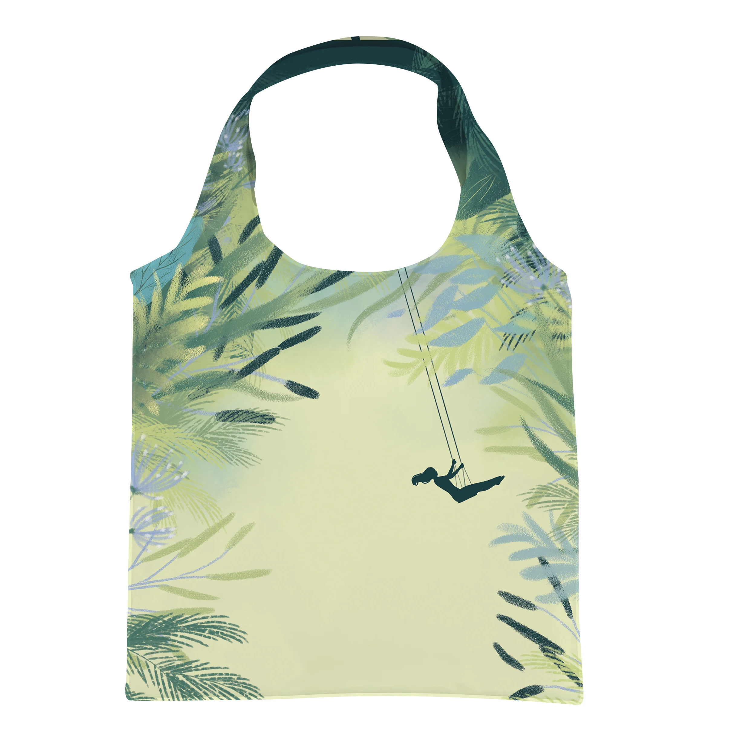 Customized Logo Sublimation Full Print Grocery Shopping 210T Nylon Foldable Bag With Small Pouch