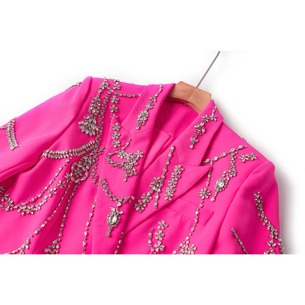 Bettergirl High Quality Autumn And Winter New Female Heavy Industry Nail Bead Suit Dress Rose Temperament Dress