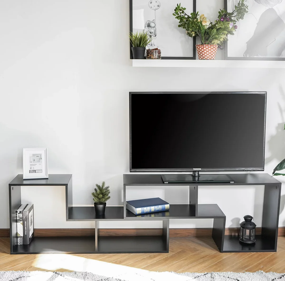 Flat TV Stand 43 45 55 Inch TV Modern Entertainment Center with Storage Rack Media Console Bookshelf for living room