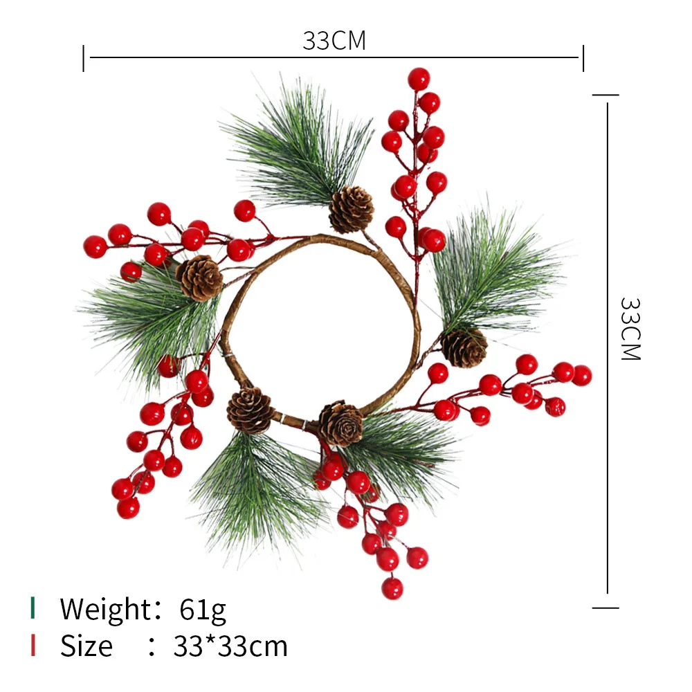 Niseven Hot Selling Wholesale New Year Decoration Red Fruit Garland With Pine Grass Holly Door Hanging Wreaths