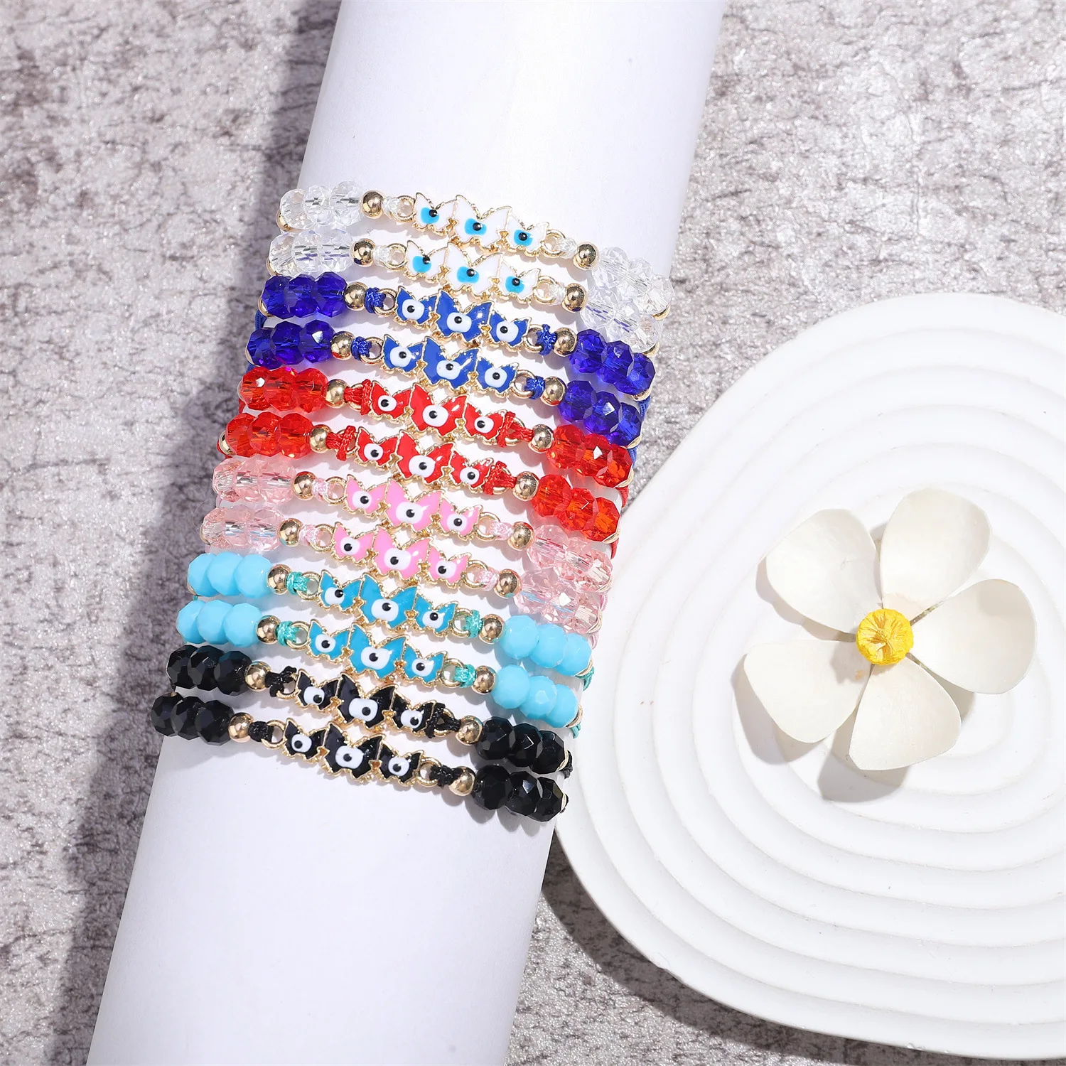 Hot selling butterfly Evil Eye Bracelet Adjustable hand-woven lucky bracelet colorful crystal beaded bracelets