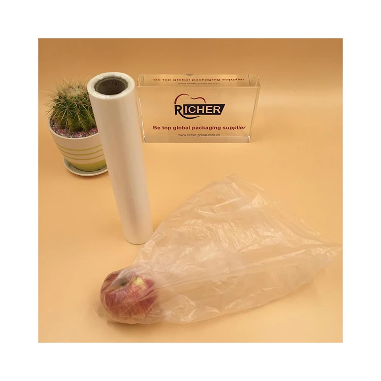 LDPE HDPE POLY polyethylene transparent plastic food fruit vegetable packaging supermarket flat produce bag on roll