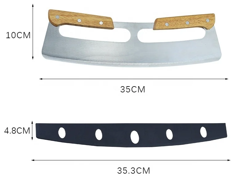 2024 New Products Kitchen Top Seller Mezzaluna Cover Blade Mezzaluna Chopper Knife Pizza Cutter Slicer Knife With Double Wooden