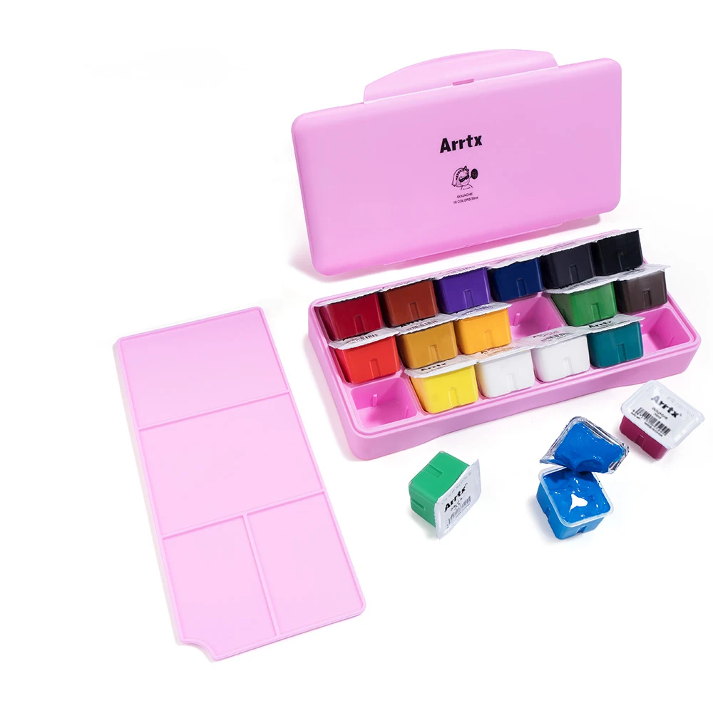 Arrtx Hot-selling Gouache Paint Set 18 Colors x 30ml Unique Jelly Cup Design Portable Box Color Palette