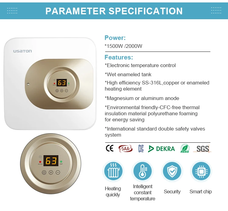 Cheap Factory Temperature Control Tank Hot Water Heater Shower Price 15 Liters Electric Storage Water Heaters