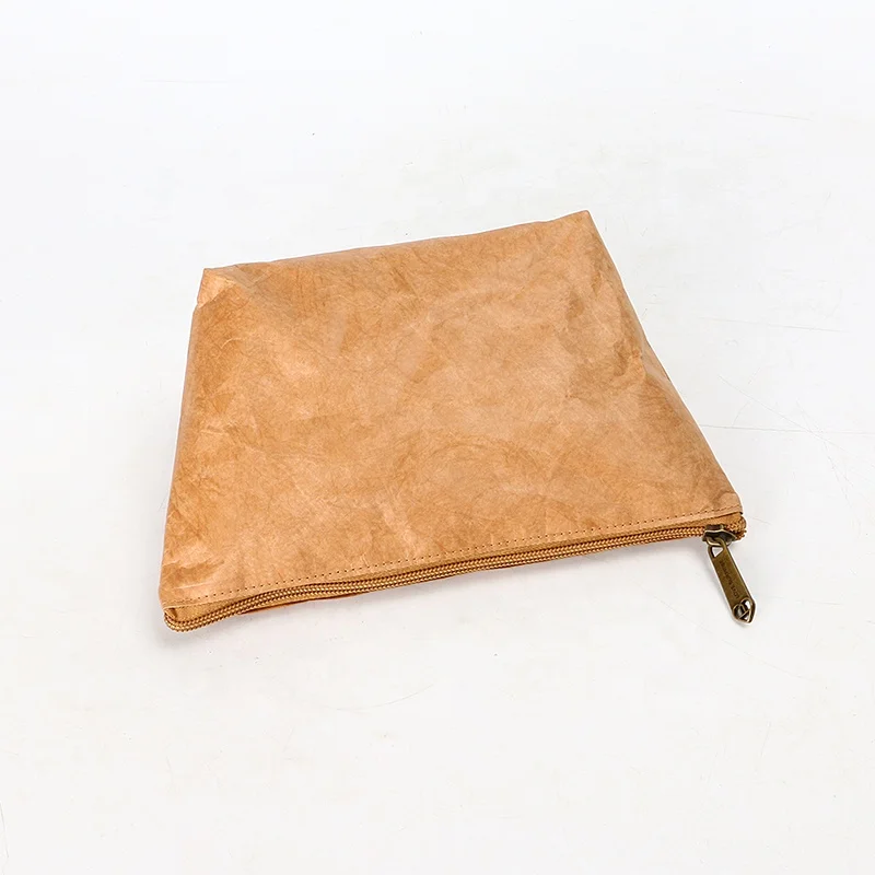 Custom reusable Eco washable natural brown cosmetic organizer portable zipper small travel TYVEK make up storage bag