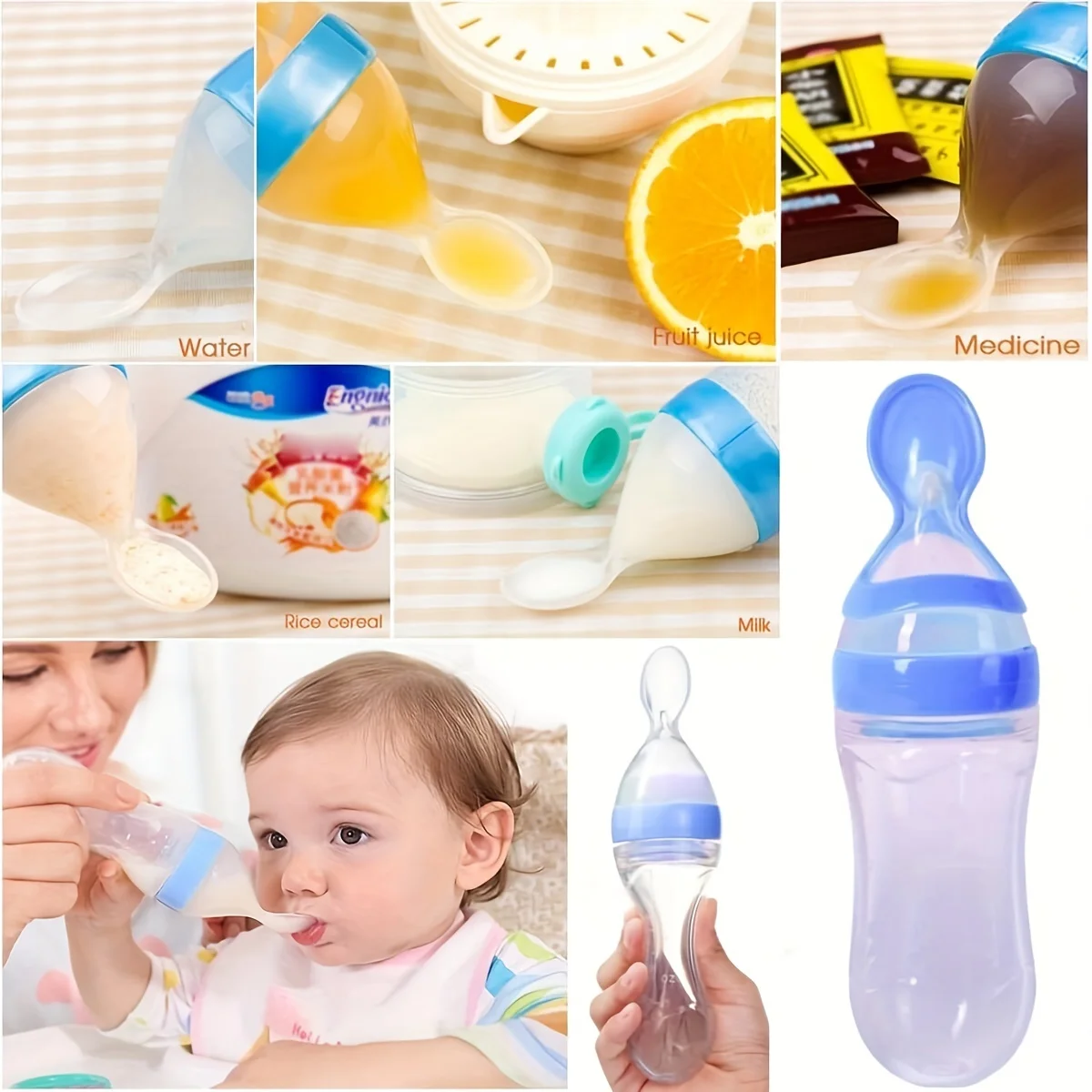 Silicone Baby Feeding Spoon Squeeze - Feeding Tool For Baby Suitable Fruit Juices Rice Pastes, Silicone Baby Feeding Bottles