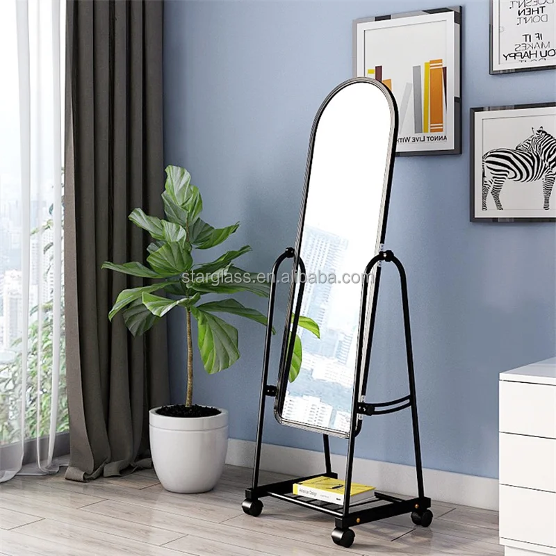 Hot Selling Modern Floor Frame Mirror Standing with Wheel Household Floor Standing Mirror,cheap standing mirror