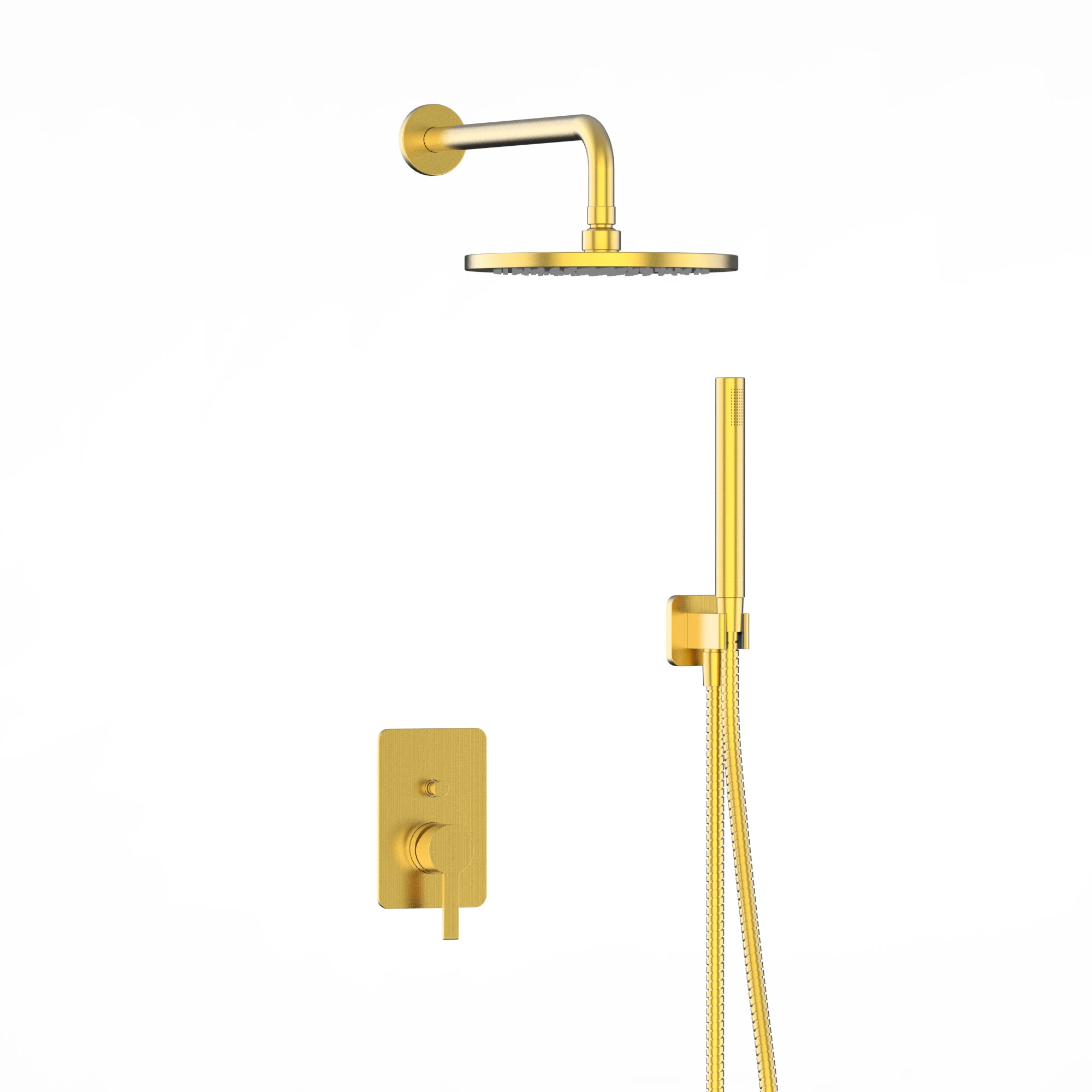 Brushed Gold shower and bath faucet set 2 function bathroom rain shower head waterfall hand shower