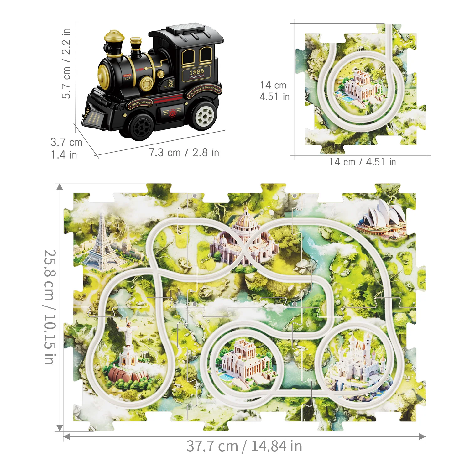 DIY 13 PCS Map Railcar Floor Puzzle Race Tracks Montessori Toys Puzzle Track Car Play Set Train Toy