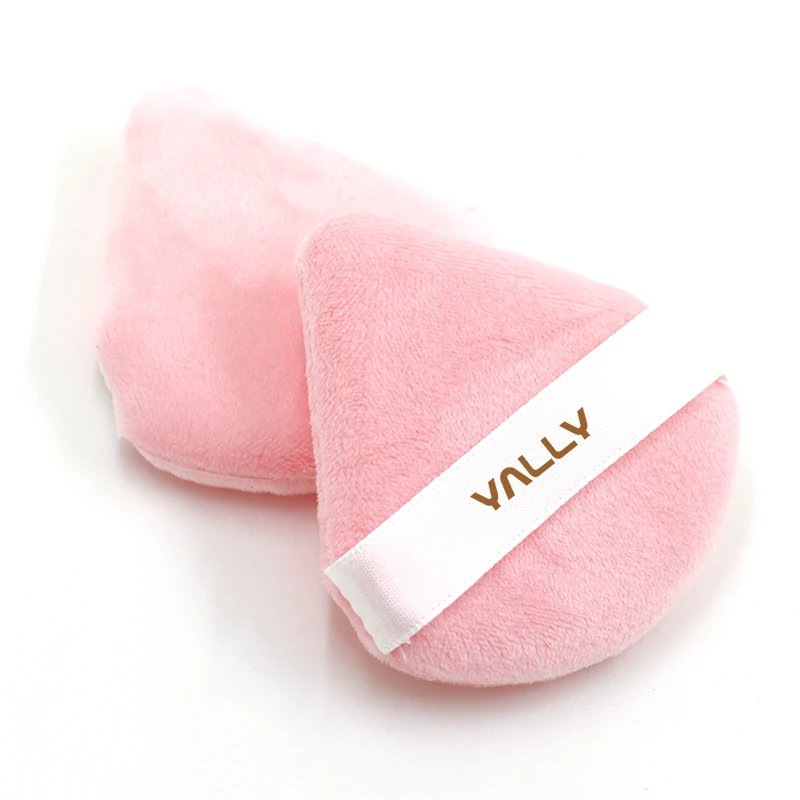 high quality beauty cosmetic microfiber puffs powder face puff velour crystal velvet tringle pink makeup triangle powder puff