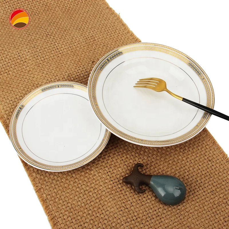 Gold border design white ceramic tableware ceramic dinner plate restaurant luxury porcelain plates